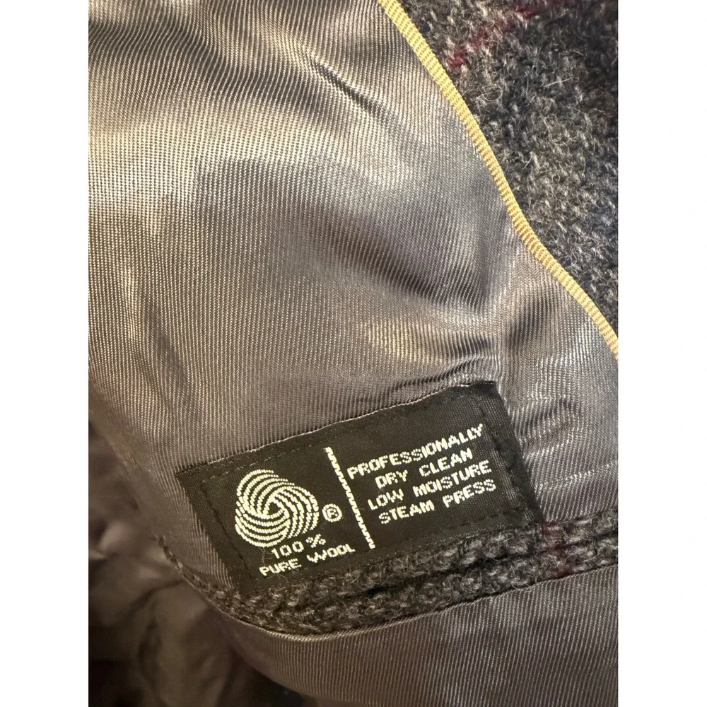 Christopher Brooks Mens 44L Grey Herringbone‎ Wool Windowpane Sport Coat Blazer